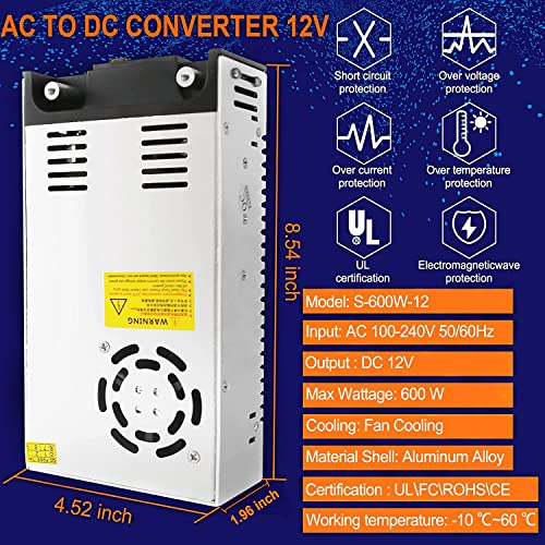 Eagwell I1618 Ac To Dc Converter 12V Power Supply,Universal Smps 120V Ac To 12V 50A 600W Dc Converter Power Supply Transformer Driver Adapter thumb #7