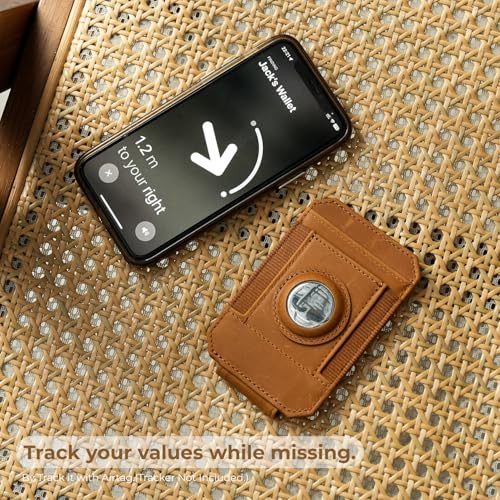 Crazy Horse Leather Money Clip Wallet with Holder Compatible with Air Tag.2