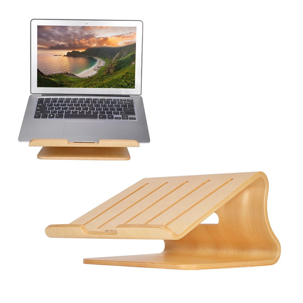 SAMDI Wood Notebook Stand, Laptop Stand Holder with Air Breathing Slots for 10-16 Inch Laptop / Notebook, Eye-Level Ergonomic, Compact & Stable (White Birch)
