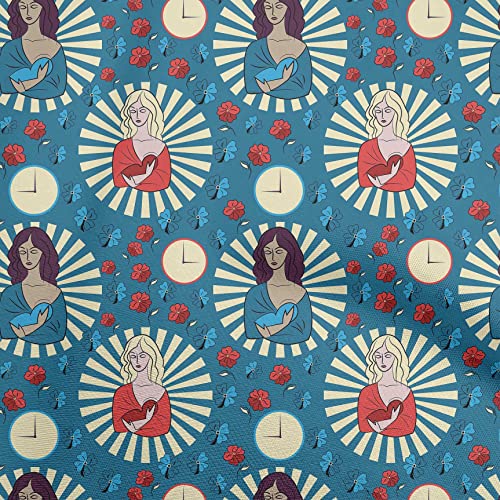 oneOone Viscose Chiffon Teal Blue Fabric Christmas Jesus Birth Sewing Fabric By The Yard Printed DIY Clothing Sewing Supplies 42 Inch Wide