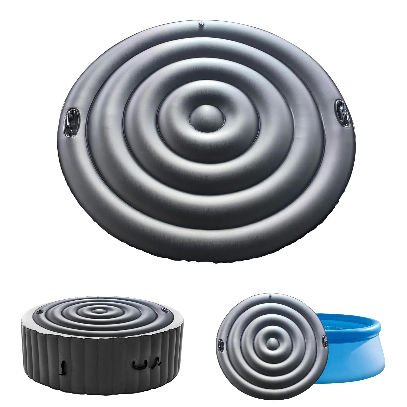 Couvercle de Bain à Remous, 160CM Couverture De Spa Gonflable avec Poignée, Couverture De Spa pour Bain À Remous, Économie D'Énergie, Universel et Pratique pour Spa (Noir, Rond-160CM)