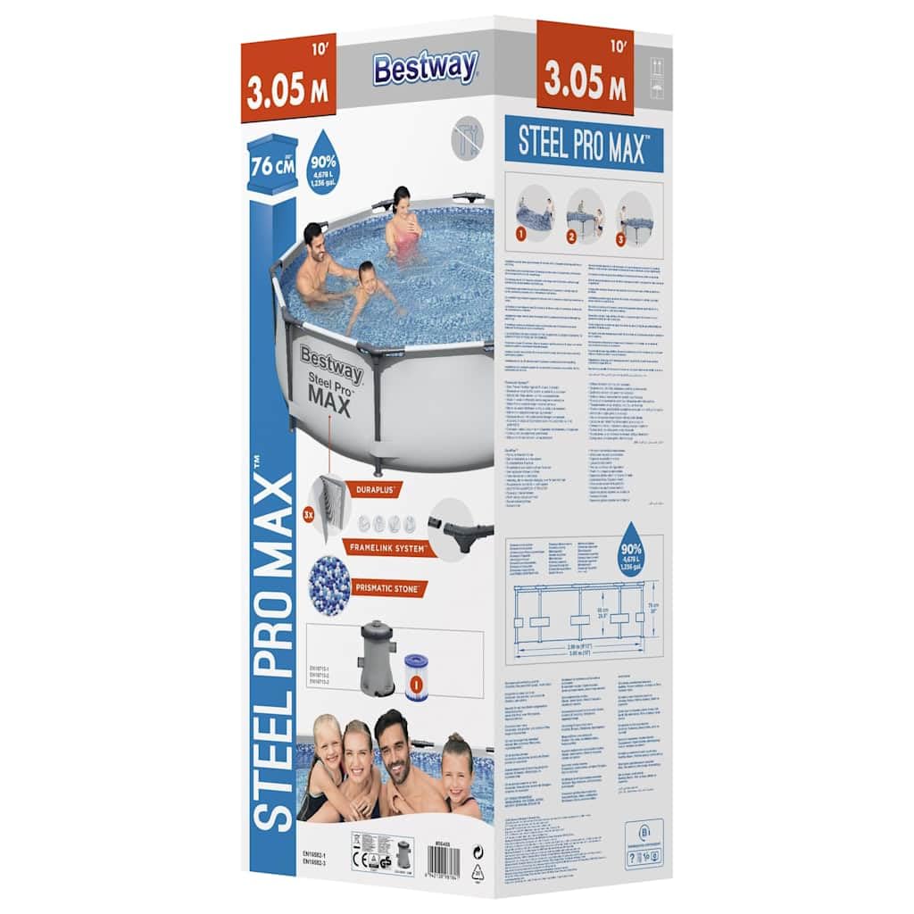 Ensemble de Piscine Steel Pro Max 305x76 cm en Acier avec Pompe Filtration 1249 L/h pour Jardin extérieur, Piscine Hors Sol Robuste en matériau Tritech, Facile à Monter