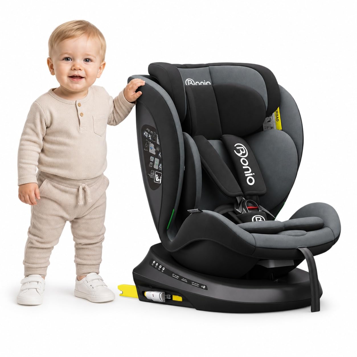 Bonio I-Size Silla de Coche Giratoria 360 con ISOFIX, 40-150cm (0~36kg)