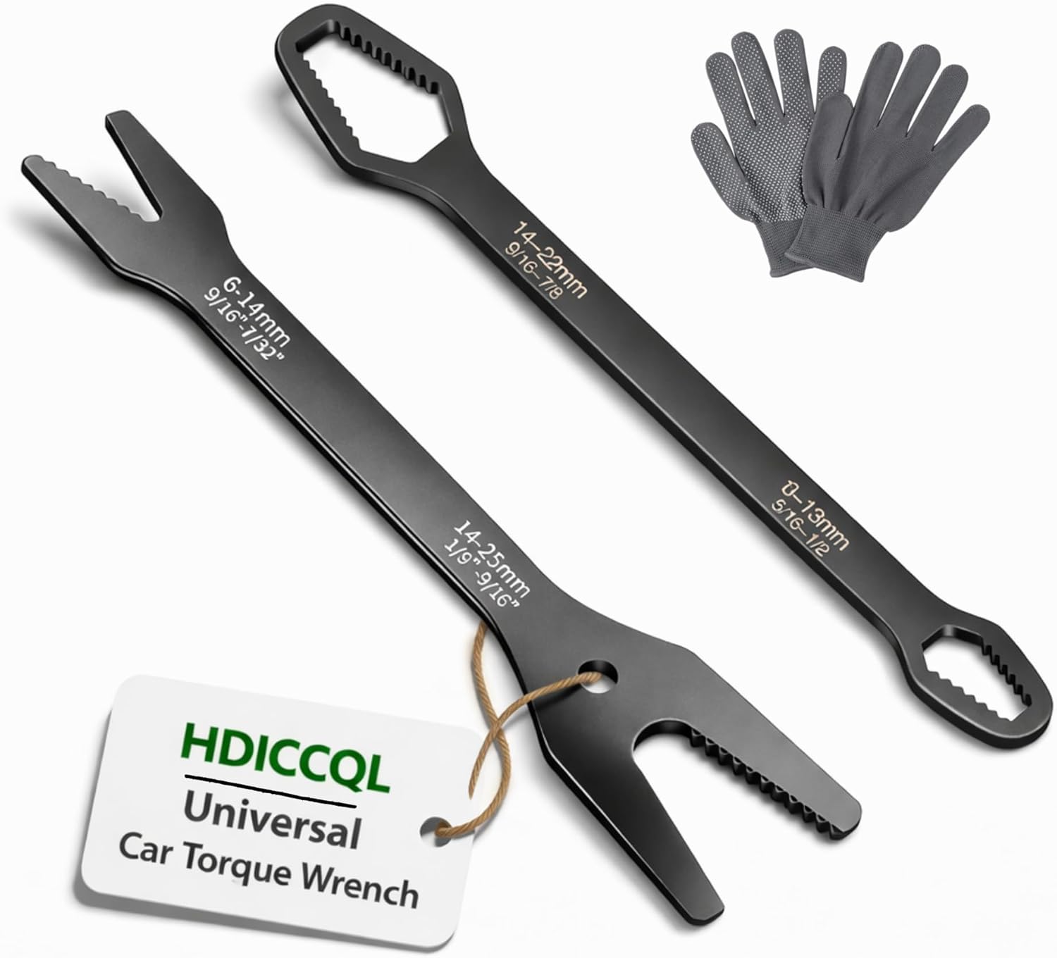 Universal Double Ended Wrench Adjustable Car Torque Self Adjusting Tool Multi One Size Fits All Bionic Head Self-Tightening Zero Moving Parts Set 8-22mm for Shower Auto Home Repair (Black)
