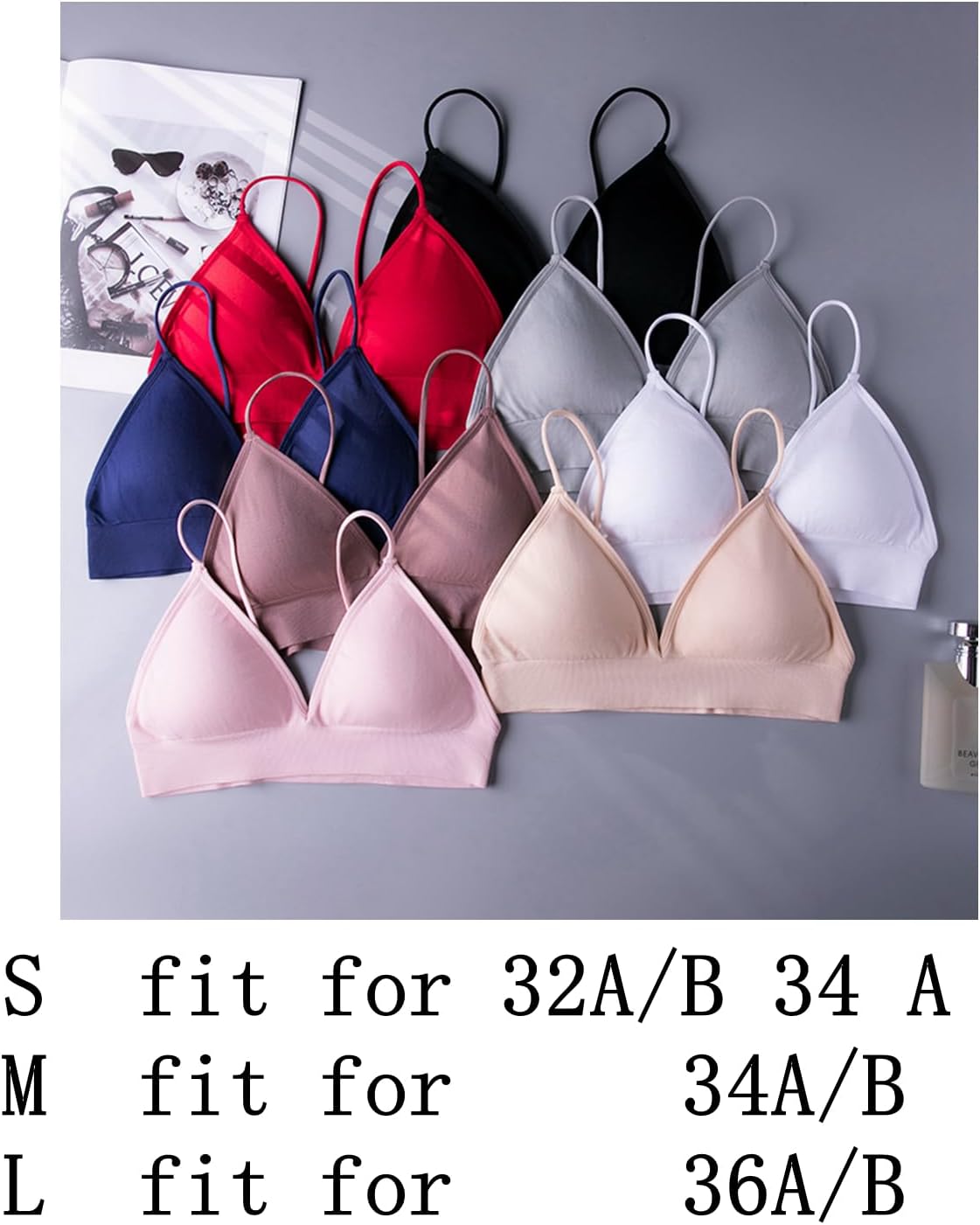 Bralette for Women Spaghetti Strap Triangle V Neck A-B Cups Bra Padded Wire Free Pull On Closure - Image 7