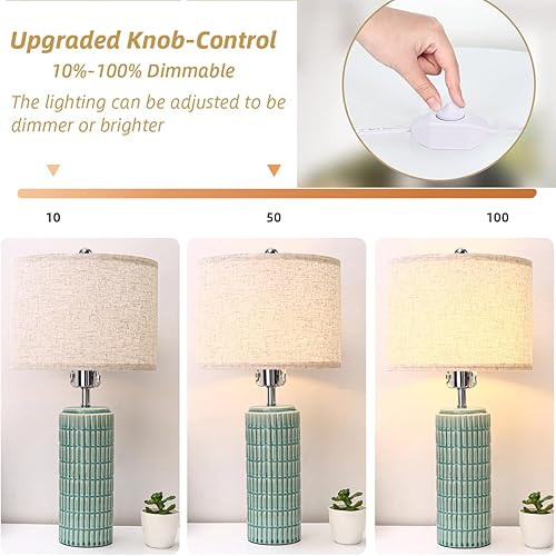 Miniatura 2 de Lámpara de mesa de cerámica verde de 23 pulgadas para sala de estar, totalmente regulable, lámparas de mesita de noche para el lado del escritorio,