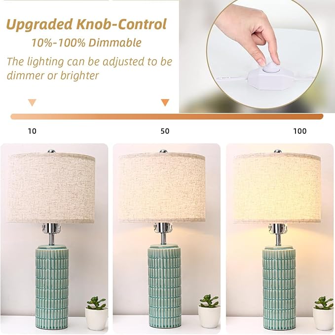 Tingruiz 23" Grey Ceramic Table Lamp for Living Room Fully Dimmable, Nightstand Bedside Lamps for Desk End Side, Large Modern Rustic Farmhouse Lights for Bedroom entryway Home Decoration Gifts Bulbs Included photo 2