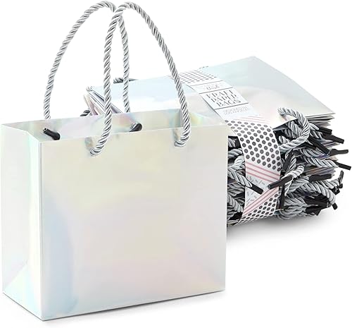Miniatura 9 de Sparkle and Bash Paquete de 24 mini bolsas de regalo doradas metálicas con asas de cuerda, bolsas de regalo de papel reutilizables (6 x 5 x 2.5