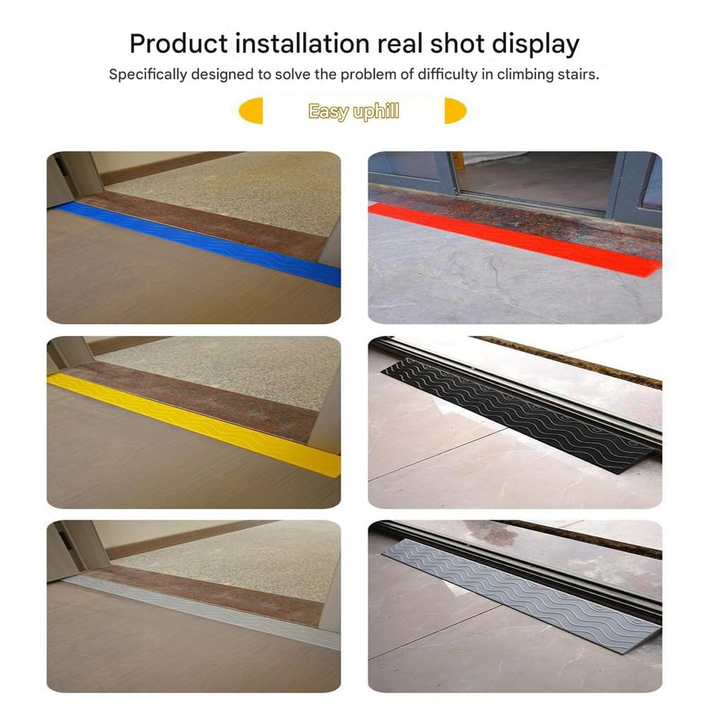 Rampa De Umbral De 100 Cm (39,3") Con Banda De Transición Antideslizante Para Sillas De Ruedas Eléctricas, Scooters De Movilidad, Carriolas, Puertas De Baños Bordillos De Acceso,Negro,100cm*13cm*6.5cm