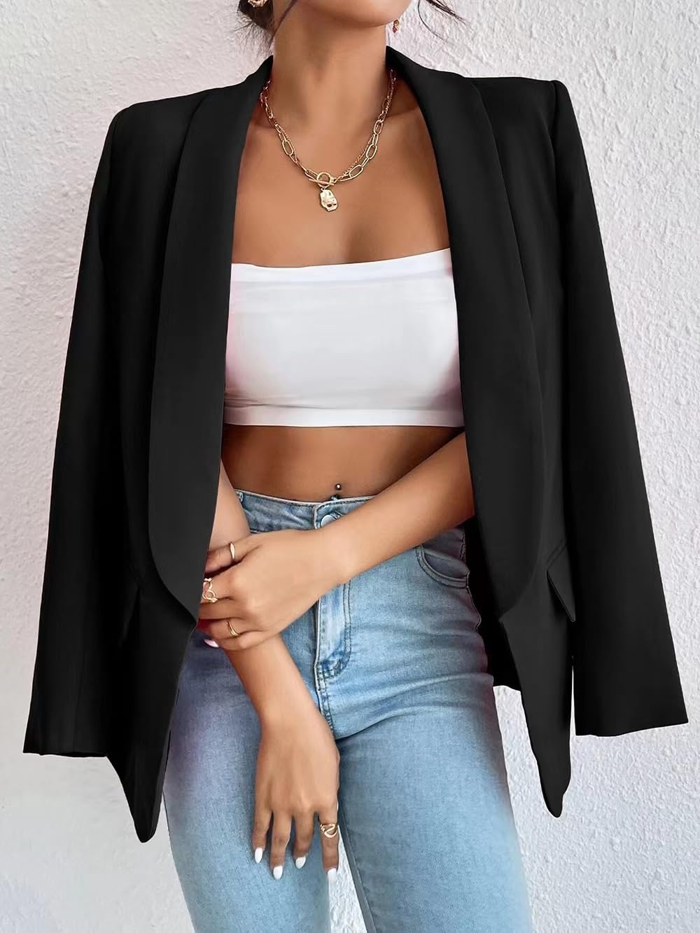 Femme Blazer Slim Fit Elégant à Manches Longues Costume à Revers Business Veste de Costume Tailleur Bureau d'affaires avec Poches Couleur Variétée