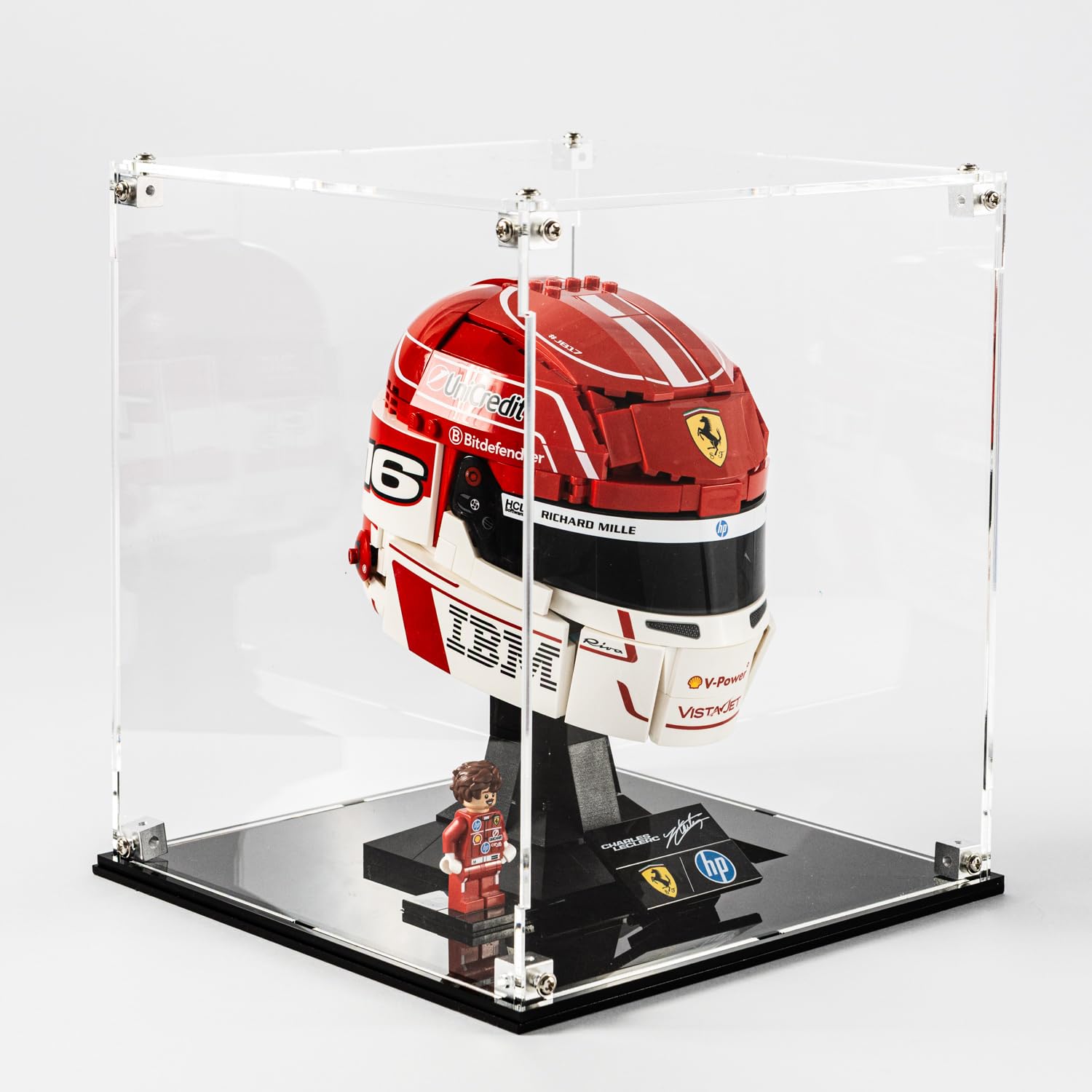 Vetrina in acrilico compatibile con casco LEGO Lewis Hamilton 43022 - Compatibile con casco LEGO Charles Leclerc 43014 - Custodia protettiva resistente, custodia protettiva antipolvere