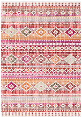 SAFAVIEH Montage Collection 8' x 10' Red / Fuchsia MTG271Q Boho Indoor/ Outdoor Non-Shedding Easy scrubbing Patio Backyard Porch Deck Mudroom Area-Rug