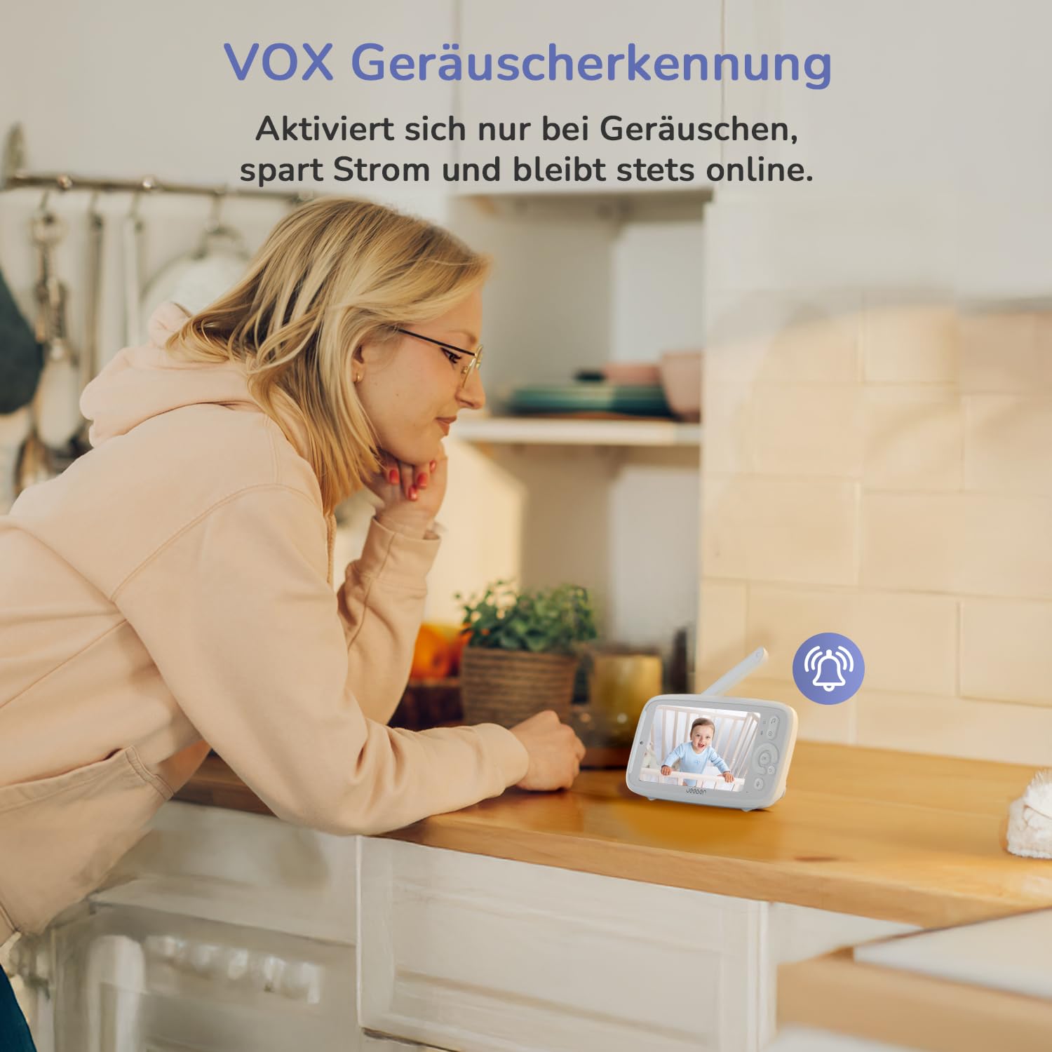 2K/3MP Babyphone mit Kamera APP, 5" WLAN Video Babyfone, HDR-Nachtsicht, Weinen/Bewegungs/Geräusch-Erkennung, Temperaturanzeige