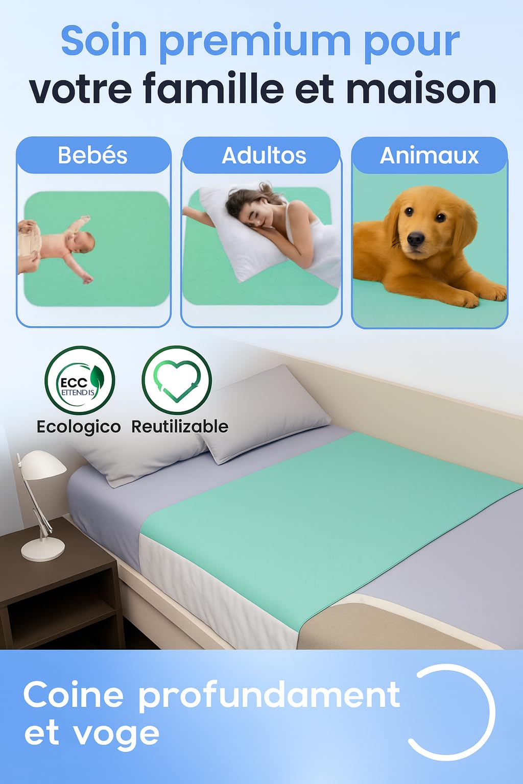 Lot de 2 alèses pour adultes lavables 90 x 75 cm avec ailes de 50 cm (Pack 2) - 4 couches de protection - Réutilisables, imperméables et respirantes - Fabriqué en Espagne