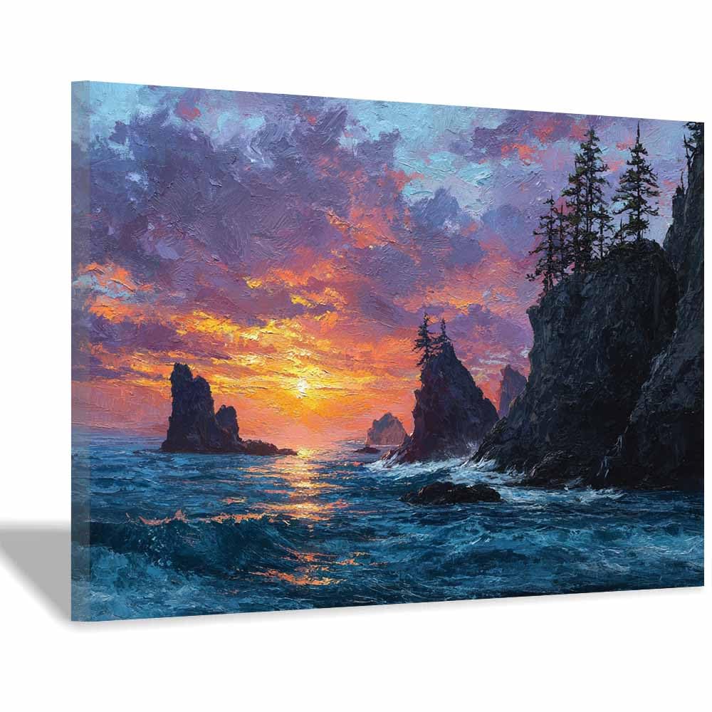 DMZPKZB Scenery Canvas Wall Art Ocean Sunset Viewss Mural decor,Modern Print Artwork,for Office,Bedroom,Bathroom,corridor,Living Room for Room Decoration(Multicolor)-60x90cm Framed