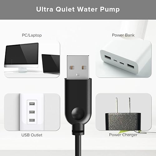 Miniatura 4 de PEKTACO Bomba de agua de repuesto para fuente de agua para gatos para fuente automática de acero inoxidable para mascotas de 3.2L108oz