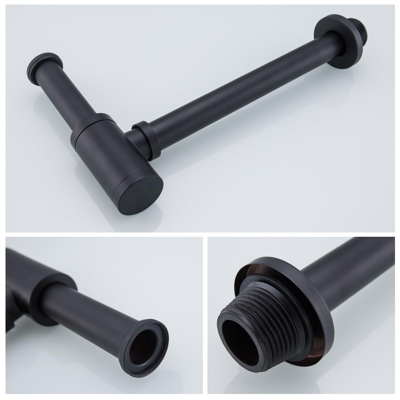 Bottle P Sifone rotondo in ottone 1 1/4 di pollice decorativo P-Trap, kit di scarico per lavabo da bagno, scarico a parete, nero opaco SW-83888MB