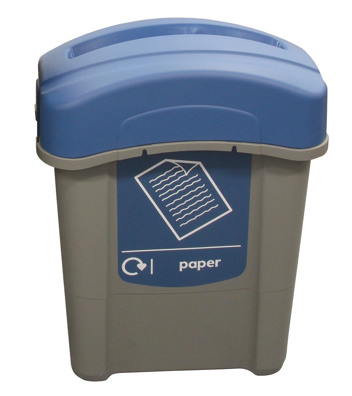 Glasdon Eco Nexus 60 Office Paper Recycling Bin (Grey, Blue Sticker) – 60-Litre Paper Waste Container with Narrow Footprint – Plastic Indoor Recycling Bin