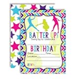 Amanda Creation Batter Up Softball Themed Birthday Party Invitations, 20 5x7 Fill-In Cards with Twenty White Envelopes