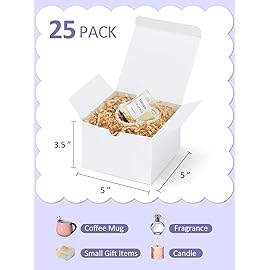 Eupako White Gift Boxes 5x5x3.5 25 Pack Kraft Paper Gift Boxes with Lids for Crafting, Gifts, Wedding, Birthday, Party, Cupcake