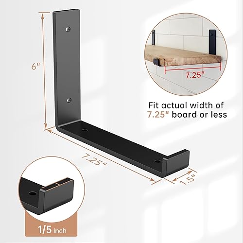 Miniatura 2 de Butizone - Soporte de estante de 4 unidades, soporte en J de metal resistente con borde para estantería abierta de bricolaje, estante de pared