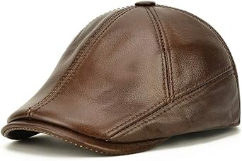 Men Real Cowhide Leather Newsboy Hat Winter Earmuffs Hat Leisure Beret Hat Fleece Lining Flat Cap Casquette Gorras