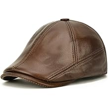 Men Real Cowhide Leather Newsboy Hat Winter Earmuffs Hat Leisure Beret Hat Fleece Lining Flat Cap Casquette Gorras