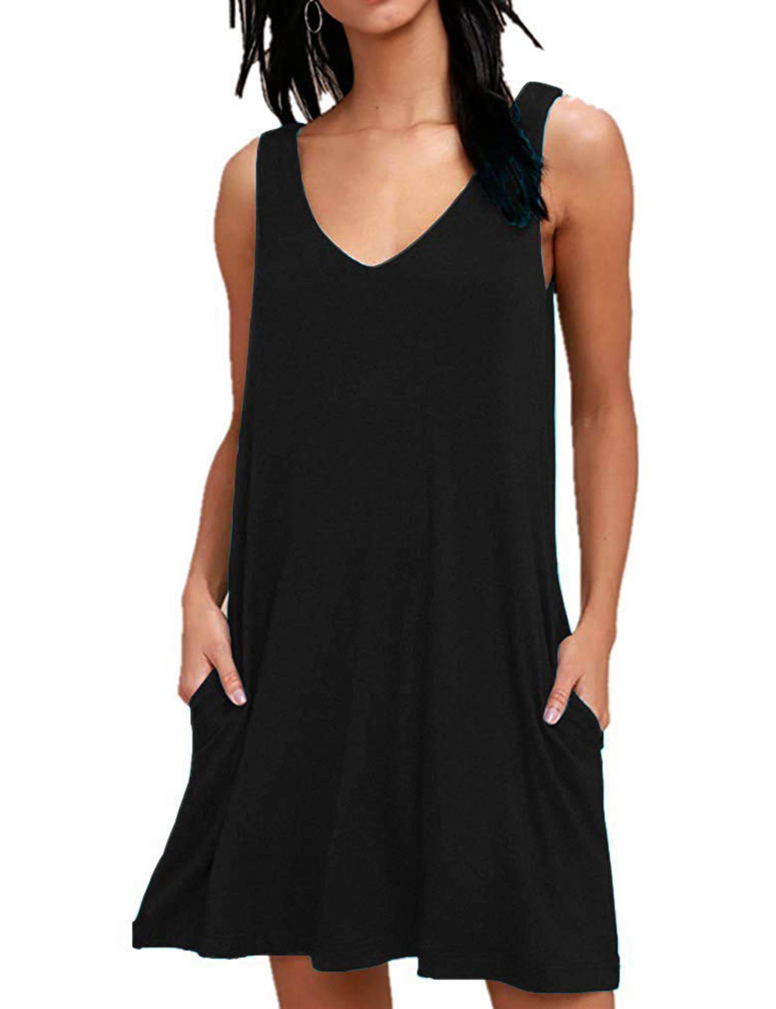 AUSELILY Camiseta Informal de Verano para Mujer Vestidos de Playa Vestido Sin Mangas Plisado Liso