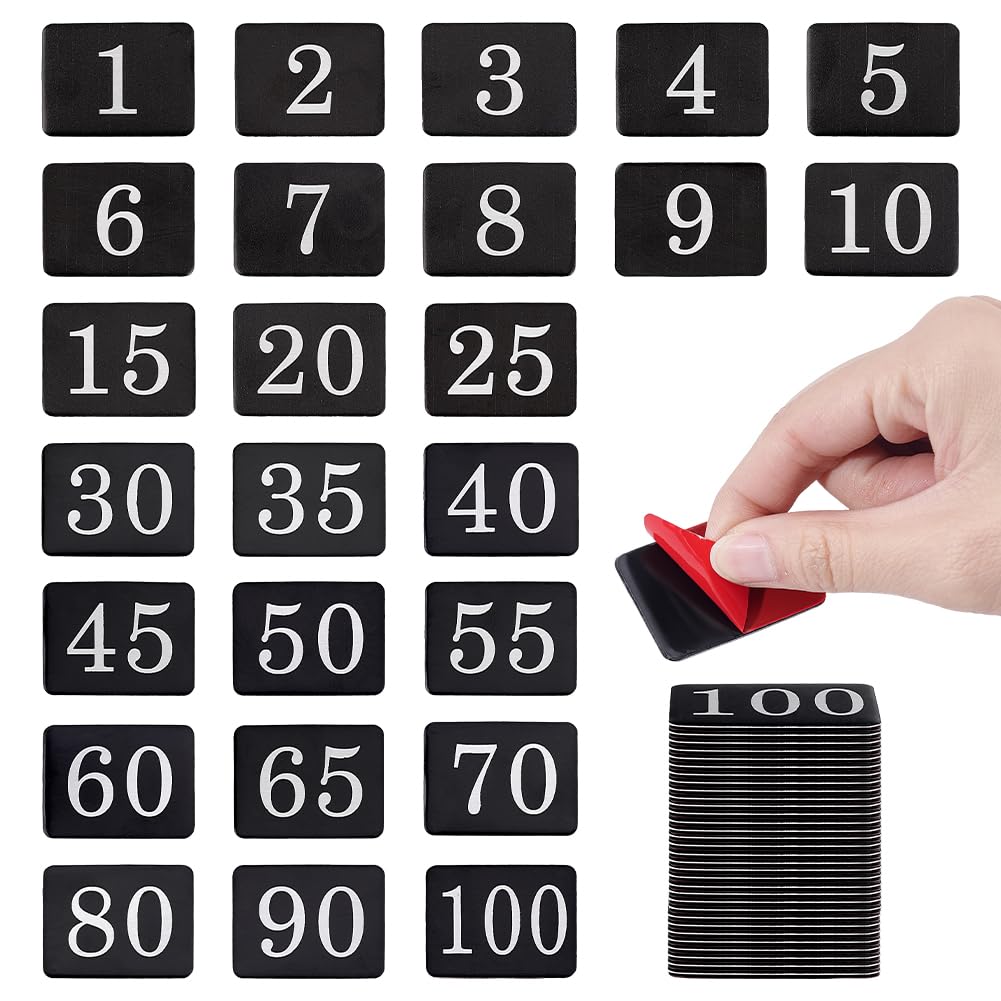 UNICRAFTALE 100Pcs Aluminum Numbered Tags 1-100 Metal Lockers Number Tags 4x3cm Rectangle Locker Number Plates with Self-Adhesive Tape for Door Locker Office House Classroom