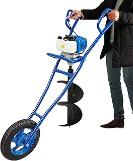 ERnonde 2 tiempos 52 CC de gasolina con estructura de transporte y ruedas, taladro de tierra con carretilla para cavar postes de buzón, instalación de vallas, color azul