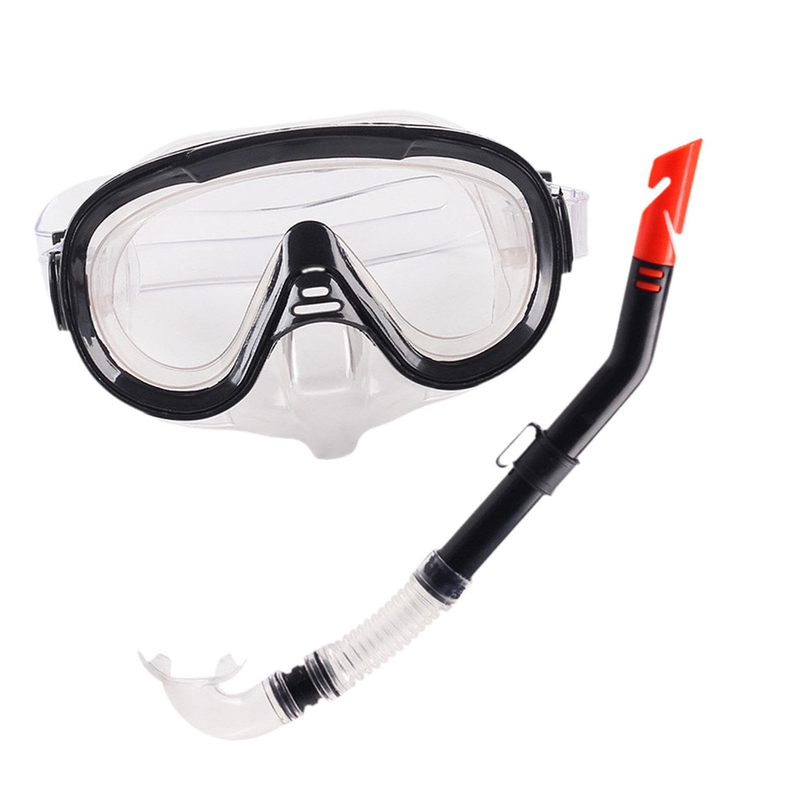 Yunmeryker Snorkel And Goggles, Ergonomic Silicone PC Diving Set, Adjustable Leak-, Suitable for Men And Women, Snorkeling, Swimming, Underwater, Black Clear