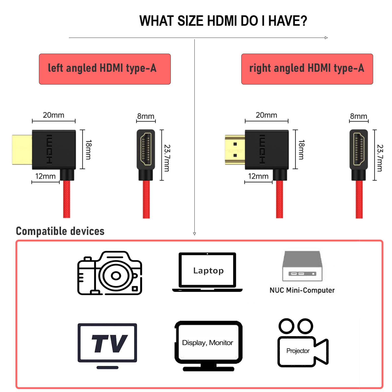 HangTon Cavo HDMI ad angolo destro sinistro 8K 4K60 per ATOMOS Ninja V Shinobi, Sony A9III A7R5 A7IV FX30, Canon C80 R1 R5 Mark II, Lumix S1RII GH5II GH6 S1, FEELWORLD Portkeys LH5H, arancione