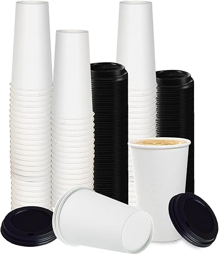 Smygoods Tazas de café de papel de 20 oz con tapas, tazas calientes de papel con tapas, 50 unidades