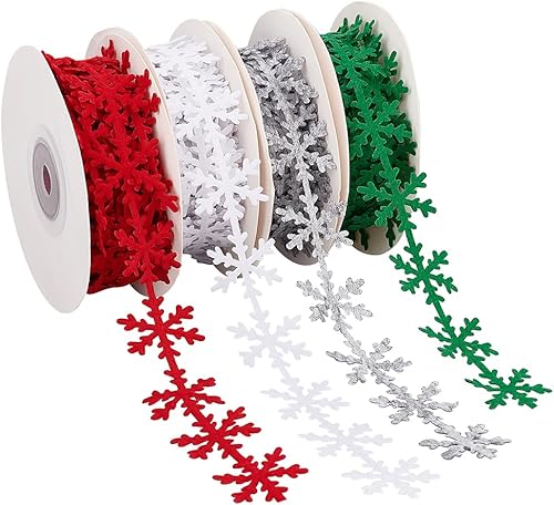 Miniatura 1 de PH PandaHall 4 rollos de cinta de Navidad de 1 pulgada de encaje de copo de nieve no tejidas, calcomanías para celebración de Navidad, álbumes de