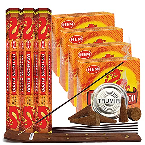 Dragon's Blood Incense Sticks and Cone Incense Holder Variety Pack Bundle insence insense insienso