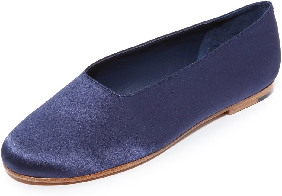 Vince Women's Maxwell Flat Shoe, Navy Satin, 9 Medium US