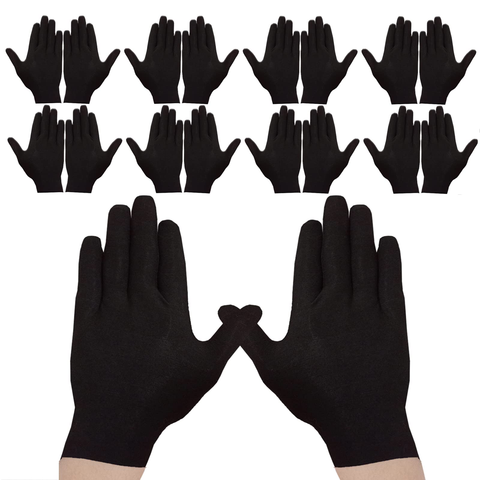 Cosymate 18Pcs Black Cotton Gloves - Soft Moisturizing Safety Work Gloves for Jewelry Inspection, Archival Cleaning, Dry Hands
