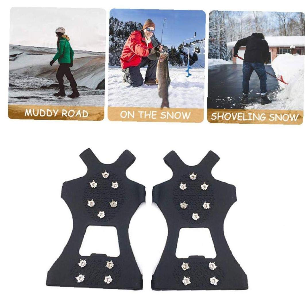 Crampons Crampons à Glace Traction Chaussures antidérapantes poignées Chaussures Couverture Crampons de Glace Bottes de randonnée Crampons avec 10 Dents Noir M 1 Paire