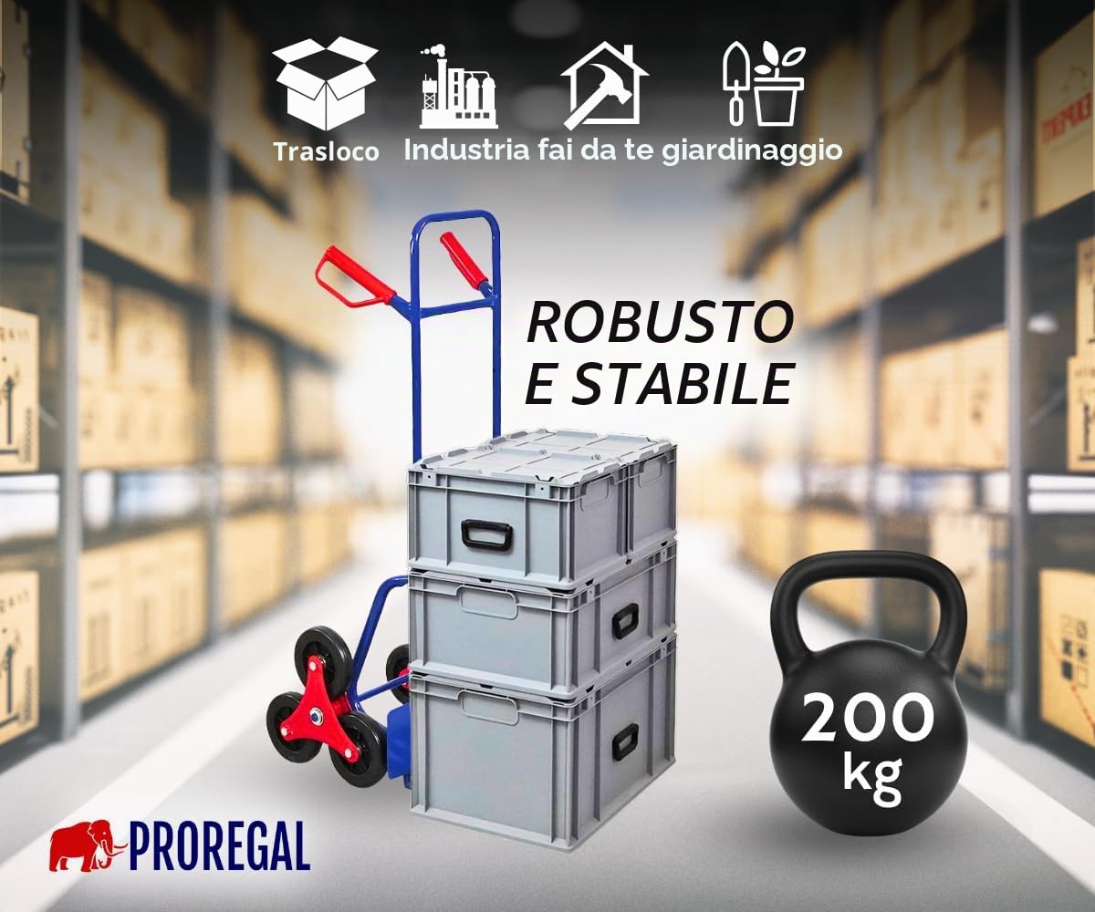 PROREGAL Carrello saliscale ODIN | AxLxP 111x60x43cm | Portata | Ruote in gomma dura | Blu
