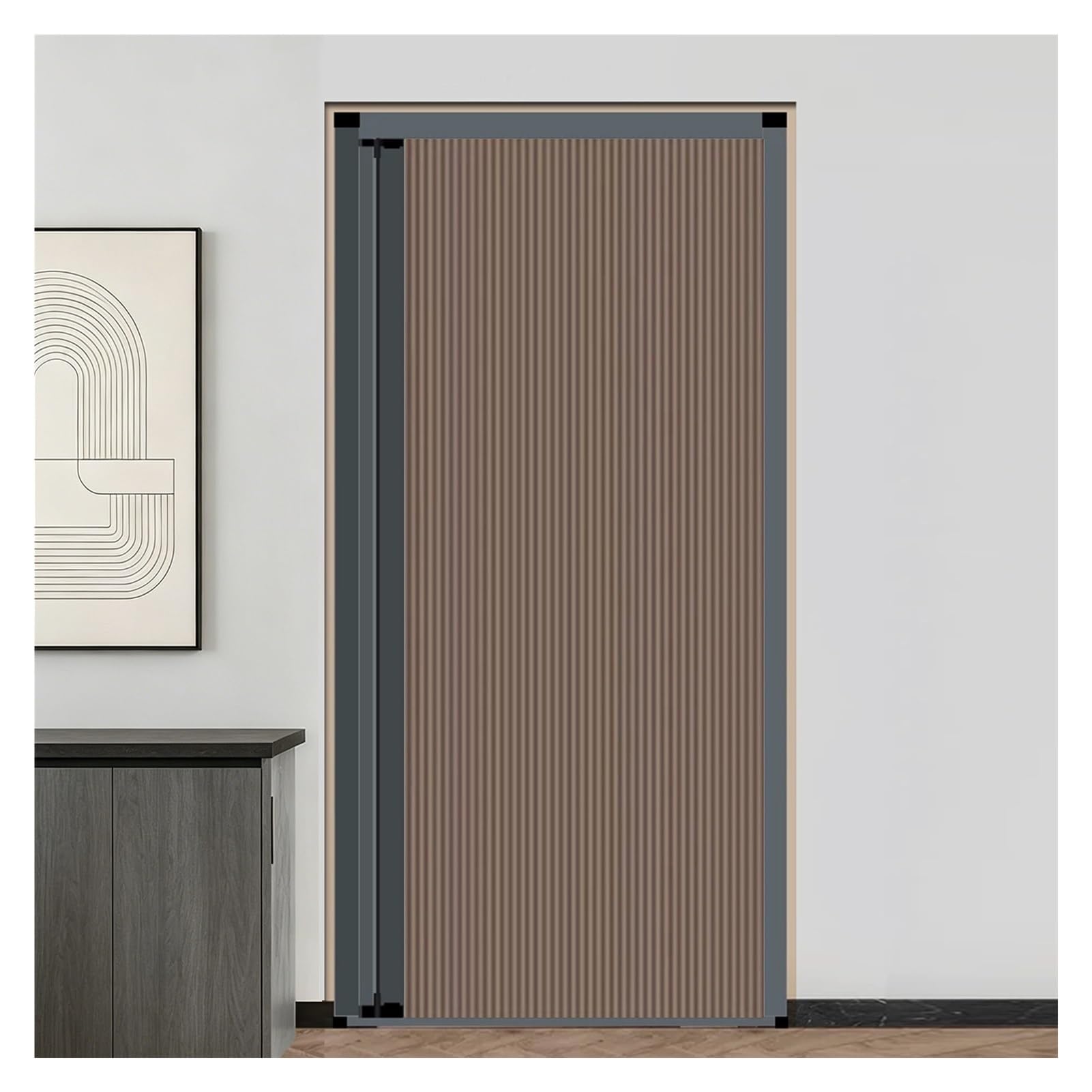 Kphymod Brown Portable No Drill Temporary Door, Retractable Accordion Screen Divider, Blackout Honeycomb Fabric For Rental House Small Space Separation(,80X210cm)