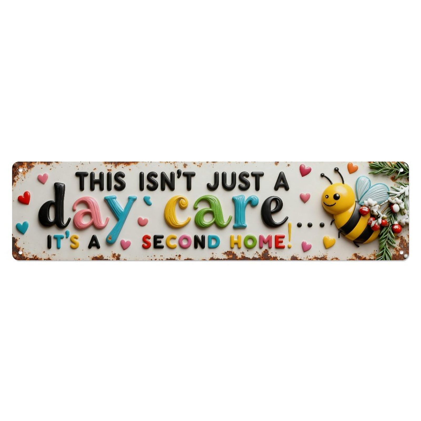 Colorful Bee Hearts Text Pattern Metal Tin Sign Plaque
