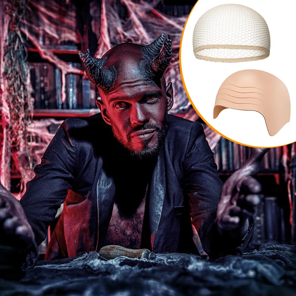 Maobeez Bald Caps Costume Set for Adults Makeup Bald Thick Latex Head Wig Cap, Reusable Cosplay B-ald Cap - Image 4
