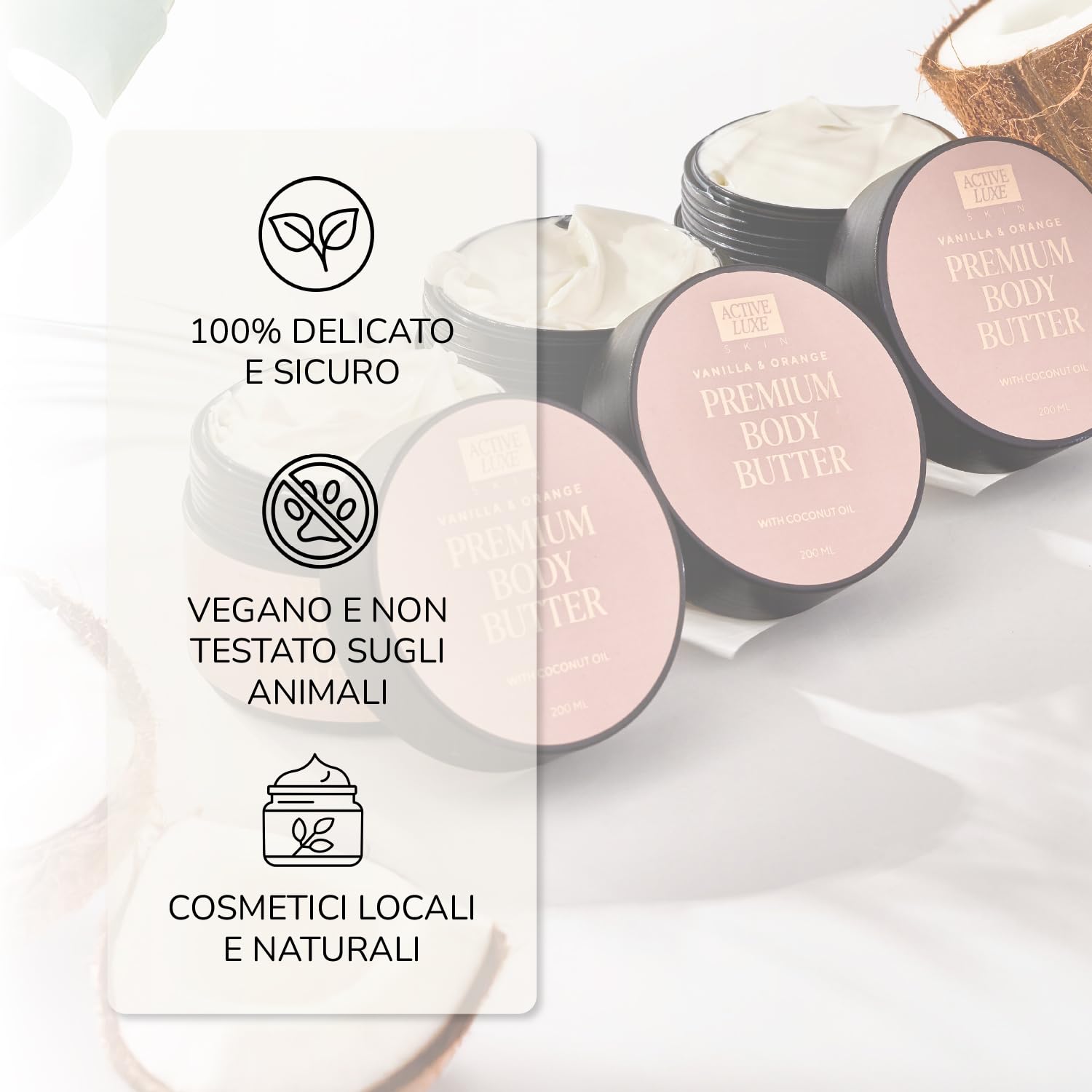 Active Luxe Premium Body Butter – Burro Corpo Idratante, 200ml | Olio di Cocco, Burro di Karitè & Olio di Mandorla, Profumato Arancia & Vaniglia
