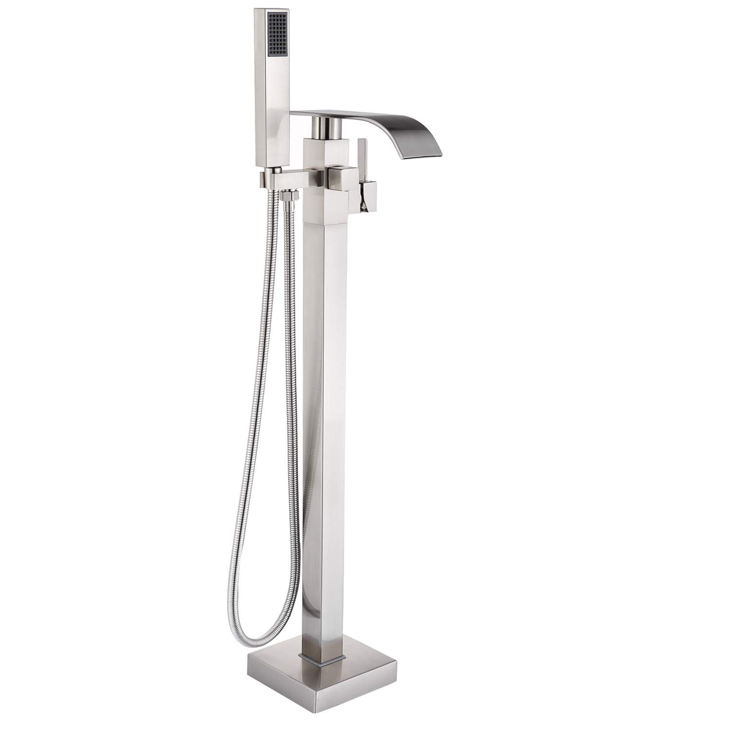 Senlesen Stainless Steel Barthroom Tub Filler Faucet Floor Mounted Bathtub Shower Faucet Waterfall Spout Free Standing Tub Mixer Tap with Handheld Sprayer