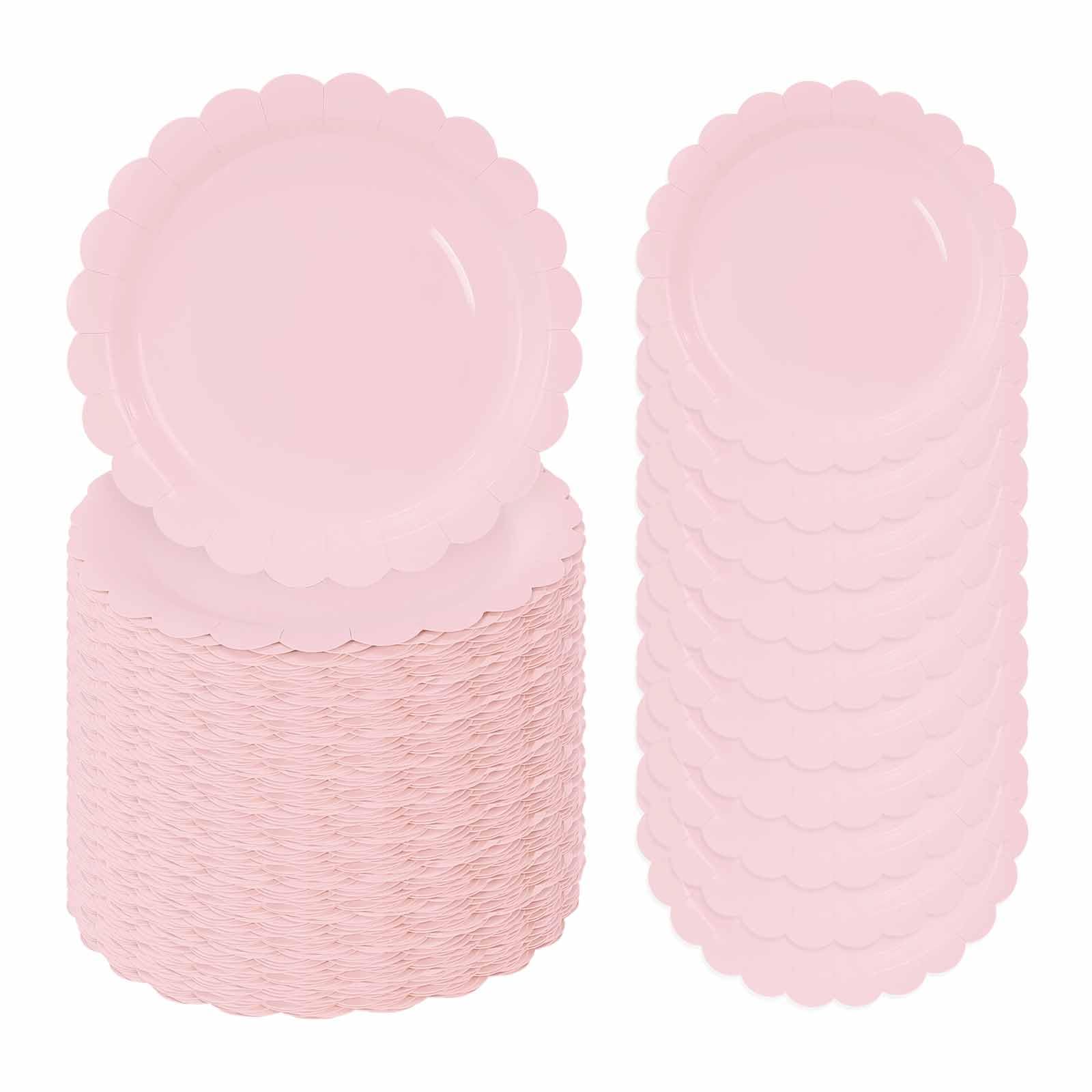 FALIZIFU 50 Pcs Light Pink Scalloped Paper Plates 7 Inch Disposable Pink Scalloped Dinner Plates for Wedding Baby Shower Birthday Party Supplies Disposable Dessert Plate