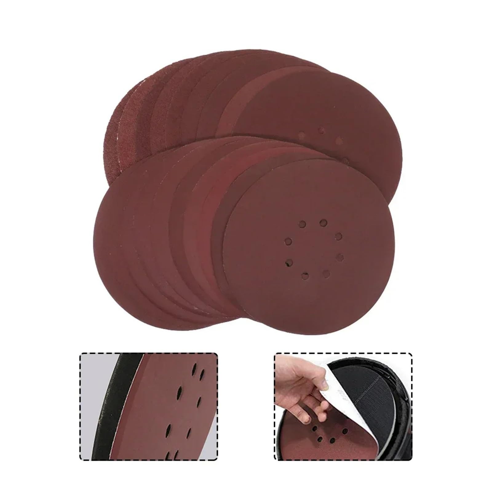 5 pz 9 Pollici 225mm 8 Fori Dischi abrasivi Base di Carta floccaggio Carta vetrata autoadesiva Fogli abrasivi Grana 60-1200 Carta vetrata(40Grit)