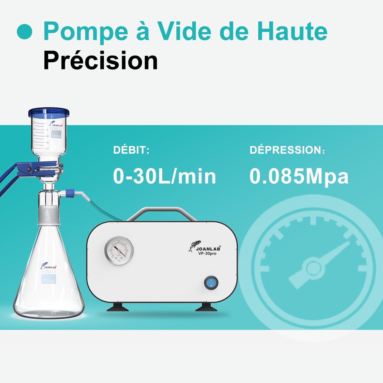 JOANLAB Pompe à Vide Sans Huile 30L/min avec Régulation Pression, Double Fonction Vide & Pression Positive, 0.085MPa Pompe à Vide à Membrane pour Filtration, Recherche, Industrie(VP-30PRO)