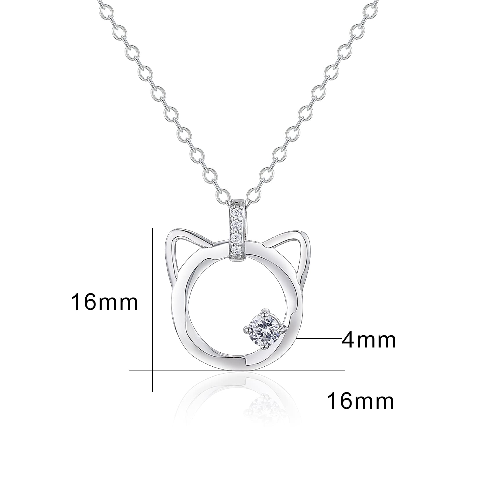 Regalos de 12 cumpleaños para niñas, collar de gato de plata de ley 925 con piedra de circonita, ideas de regalo de cumpleaños para niña de 12 años, Plata esterlina, Circonia cúbica