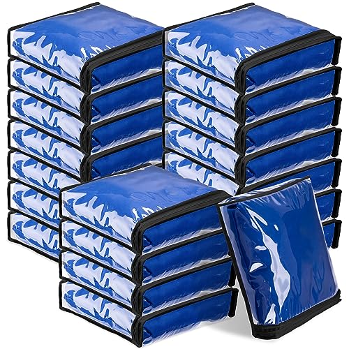 Windyun 32 Pcs Clear Zippered Storage Bags Plastic Storage Bags Sweater Bed Sheet Organizer Zipper Case for Closet Blanket, Sweater, Clothes, Linen, Quilt, Pillow (Black Zipper,10.2 x 9.8 x 2.4 Inch)