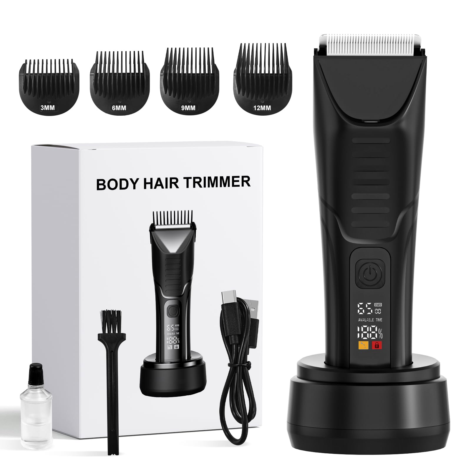 Aparador elétrico de pelos corporais – Aparador à prova d'água IPX7 para homens com luz